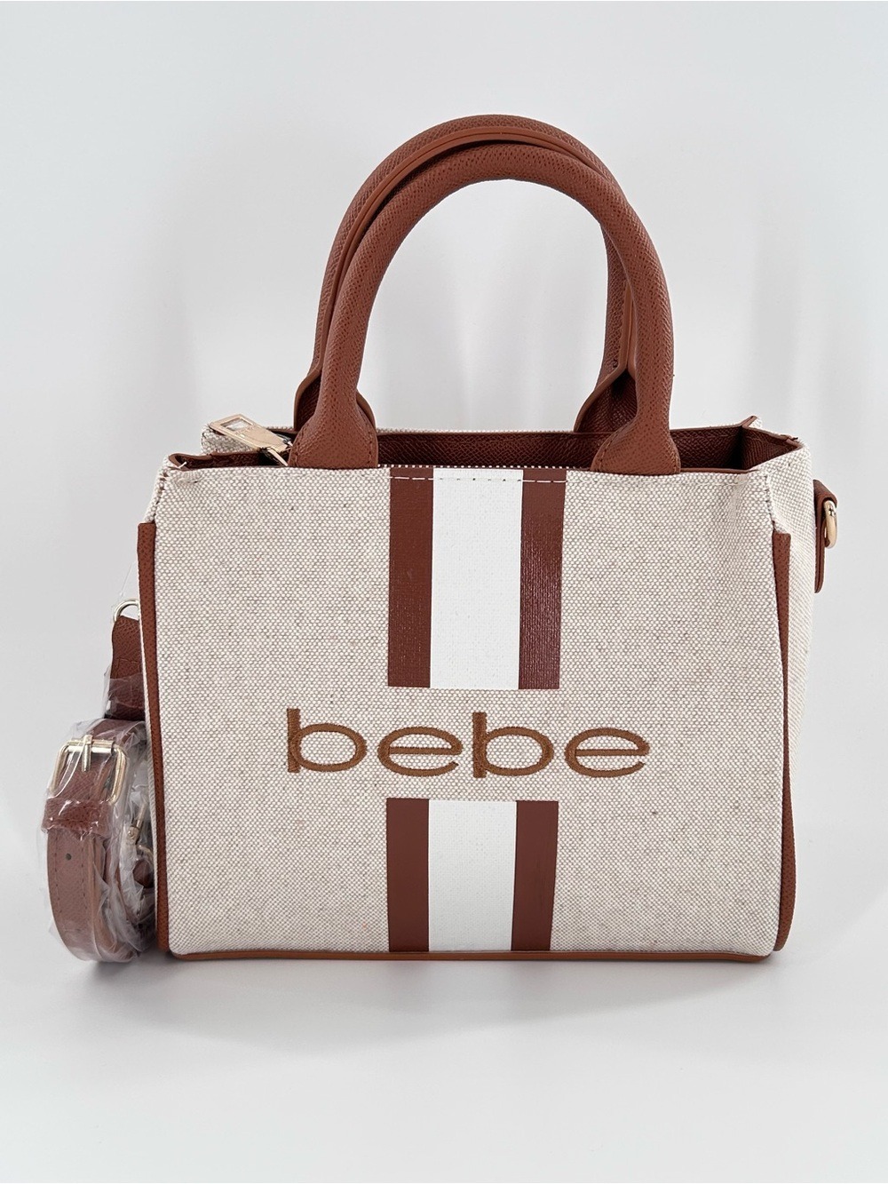 Bebe Paisley Mini Satchel Crossbody Purse Caramel Tan Canvas